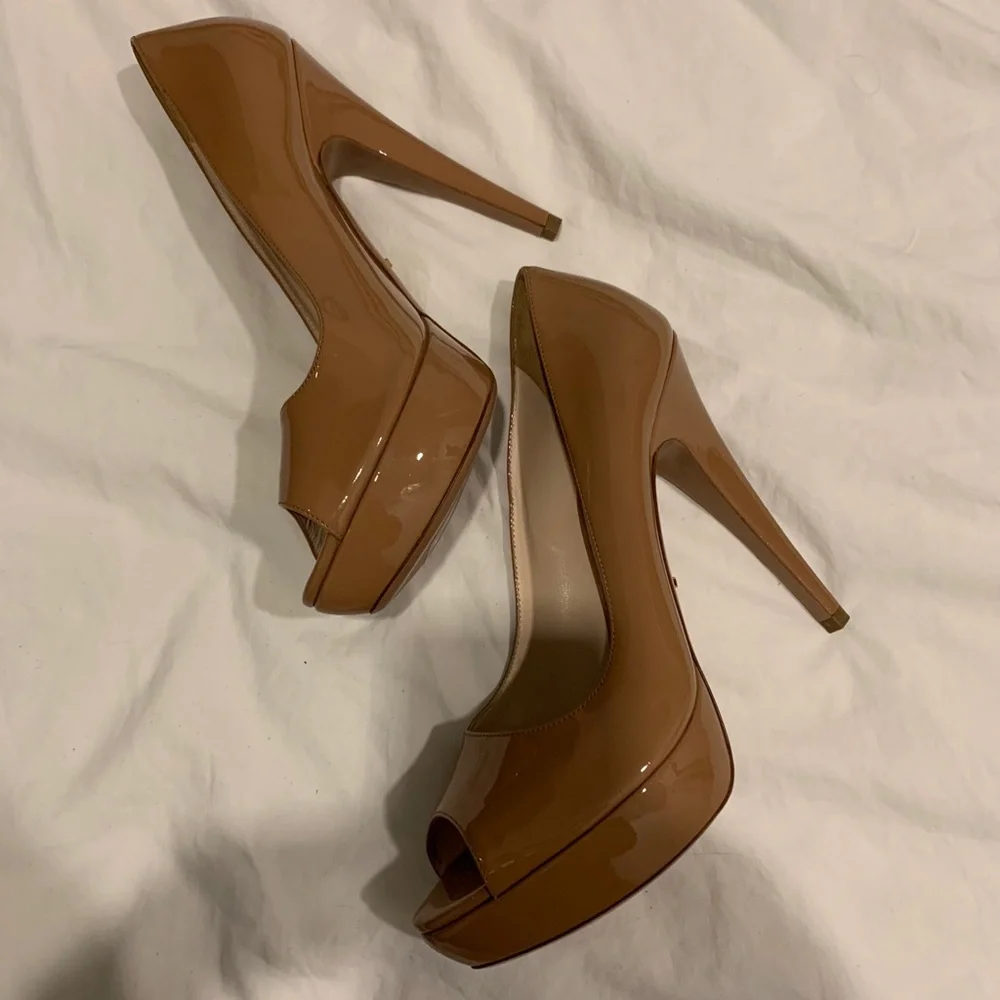 Prada nude patent leather peep toes brand new!